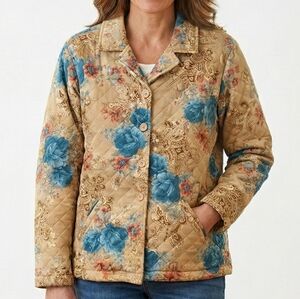 Vintage Hasting & Smith Quilted Floral Jacket Grandmacore Cottagecore Blue Rose